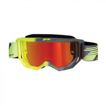 206631 MASQUE-LUNETTES CROSS PROGRIP 3300 FL VISION JAUNE FLUO-GRIS ECRAN MIROIR LIGHT SENSITIVE ANTI-RAYURES-ANTI U.V.-ANTI-BUE