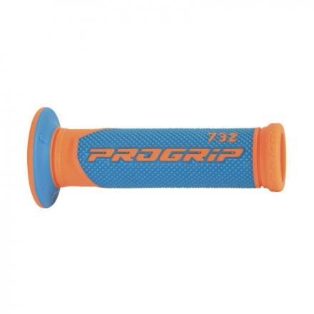 206655 REVETEMENT POIGNEE PROGRIP SCOOTER ON ROAD 732 DOUBLE DENSITE FLUO DESIGN ORANGE FLUO-BLEU LIGHT CLOSED END 125mm (PAIRE)