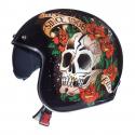 CASQUE JET MT LE MANS 2 SV SKULL & ROSES A1 NOIR BRILLANT S (ECE 22.06)