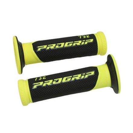 REVETEMENT POIGNEE PROGRIP SCOOTER 732 DOUBLE DENSITE FLUO DESIGN JAUNE FLUO-NOIR 125mm (PAIRE)