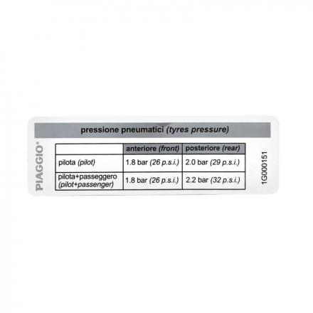 140274 AUTOCOLLANT-STICKER-DECOR PRESSION PNEU ORIGNE PIAGGIO 50-125 PRIMAVERA, SPRINT 2017+ -1G000151- p2r catégorie | Fp-mo