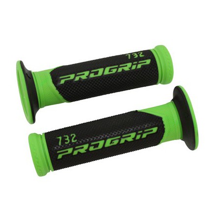 REVETEMENT POIGNEE PROGRIP SCOOTER 732 DOUBLE DENSITE FLUO DESIGN VERT FLUO-NOIR 125mm (PAIRE)