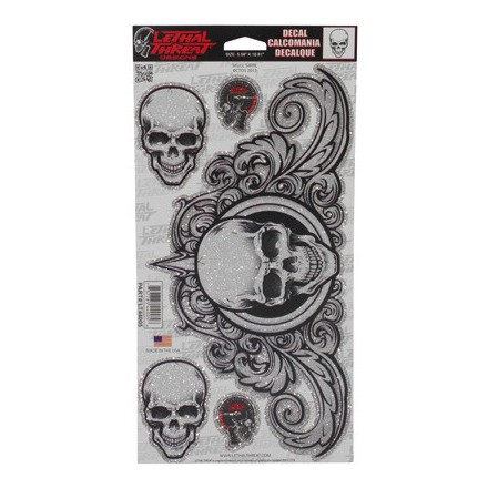 Autocollant LETHAL THREAT SKULL SWIRL (AVEC PAILLETTES) (15x26cm)