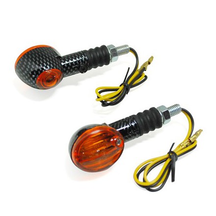  Clignotant Universel Replay Micro Ovale Orange-Carbone avec Temoin Base Courte -Homologue Ce- (Paire) (Lampe 12V 21W Ba9S) 
