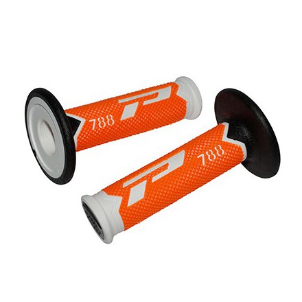 REVETEMENT POIGNEE PROGRIP OFF ROAD 788 TRIPLE DENSITE FLUO DESIGN  BLANC-ORANGE FLUO-NOIR 115mm (PAIRE) (CROSS-MX) - FP MOTO