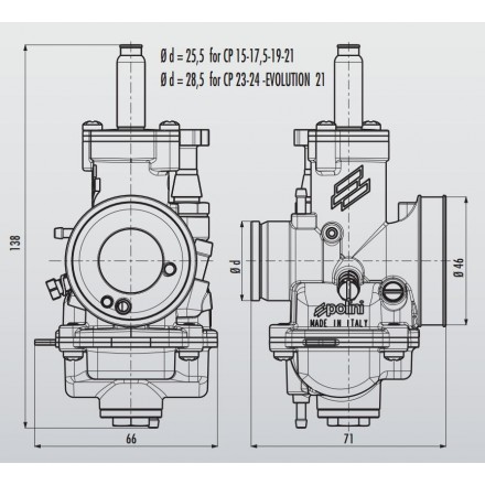 Carburateur Polini Coaxial D.15 (starter manuel)