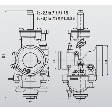 Carburateur Polini Coaxial D.21 (starter manuel)