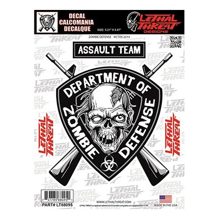 Autocollant LETHAL THREAT ZOMBIE DEFENSE (15x20cm)