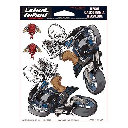 Autocollant LETHAL THREAT WHEELIE SKULL BLACK (15x20cm) 