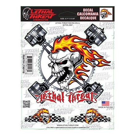 Autocollant LETHAL THREAT RACING SKULL (15x20cm) 